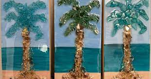 Palm Tree Glass Art With Lights 12x6x1
