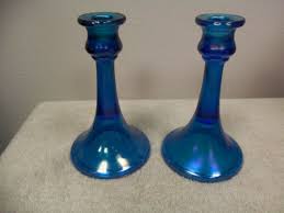 blue stretch glass candle holders