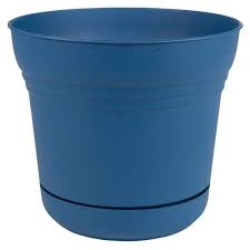 classic blue saturn plastic planter
