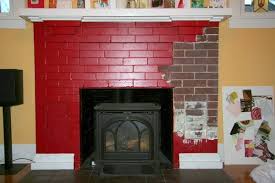 red painted brick fireplace
