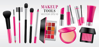 pink color theme makeup tools vector
