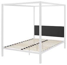 Free delivery and returns on ebay plus items for plus members. Queen Size White Metal Canopy Bed Frame With Grey Fabric Upholstered Headboard Contemporary Canopy Beds By Hilton Furnitures Houzz