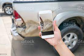 Woman Using Smart Phone To Take Car Damage Photo Stock Photo Image Of  gambar png