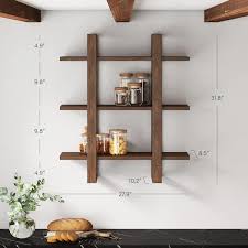 Nathan James Benji Floating Wall Book Shelves 3 Tier Display Shelf Decorative Modular Shelf In Solid Wood Dark Brown