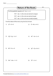 nature of roots worksheets