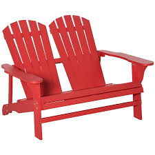 Outsunny Outdoor Adirondack Chair Wooden Loveseat Bench Lounger Armchair With Flat Back For Garden Deck Patio Red