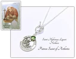 St Alphonsus Ligouri Necklace Patron Saint Of Arthritis Necklace Silver Plated Chain St Alphonsus Medal Angel Crystal Birthstone 2hhc2