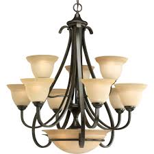 Progress Lighting Torino 9 Light Forged Bronze Chandelier With Tea Stained Glass Shade P4418 77 The Home Depot