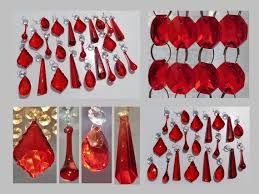 24 Claret Red Chandelier Drops Glass