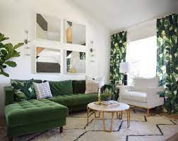 Elegant Green Living Room With L Shape Sofa