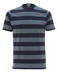 Mens Bold Stripe T Shirt Navy Blue Slate Tee