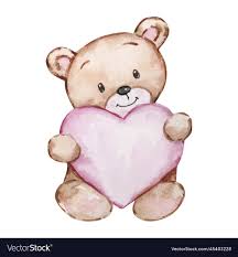 watercolor cute teddy bear with heart