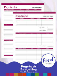 Grab these attractive layouts for your monthly outgoings, reach for your best pens and put a bit of flair into your finances! Paycheck Budgeting Printables By Design