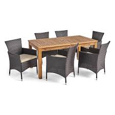 Wood And Wicker Expandable Dining Set