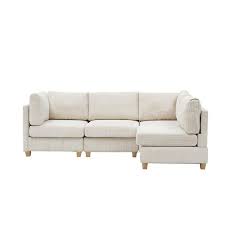 126 38 in w square arm modern convertible corduroy fabric straight l shaped sofa comfortable combination in beige