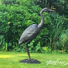 Bronze Blue Heron Outdoor Statues Fine