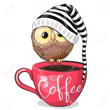 Cute Cartoon Owl Is Sitting On A Cup Of Coffee Royalty Free Cliparts,  Vectors, And Stock Illustration. Image 129328502.