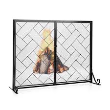 2 Panel Mesh Fireplace Screen With