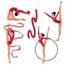 Set Of Beautiful Girl Doing Rhythmic Gymnastics With Ribbon, Ball, Hoop,  Cartoon Vector Illustration Isolated On White Background. Beautiful  Rhythmic Gymnast Exercising With Ribbon, Ball, Hoop Royalty Free SVG,  Cliparts, Vectors, And