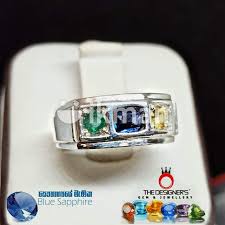 blue sapphire emerald gem ring in