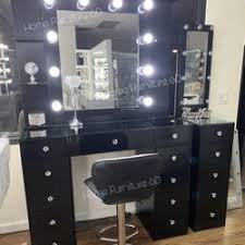 black vanity set hollywood mirror