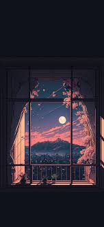 city in window anime background