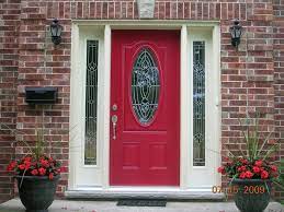 Red Front Door With White Frame And