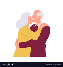 old senior loving family couple kissing