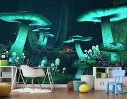 Green Glowing Mushrooms Kids Wall