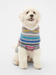 Gap Womens Crazy Stripe Dog Sweater Hoodie Heather Grey