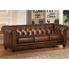 Amax Hickory Chesterfield Leather Sofa