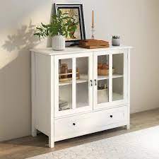 White Double Glass Doors Cabinet