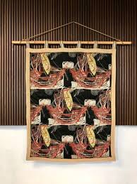 Italian Tapestry With Bamboo Rod 1940s
