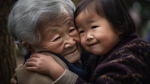 oldest asian families is sharing a hug