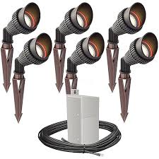 Outdoor Pro Led Landscape Lighting 6 Spot Light Kit Emcod 100watt Power Pack Photocell Mechanical Timer 80 Foot Cable