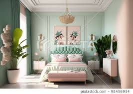 pastel color elegant bedroom interior
