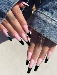 simple black french tip coffin nails