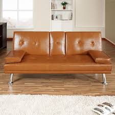 Homestock Caramel Futon Sofa Bed Faux