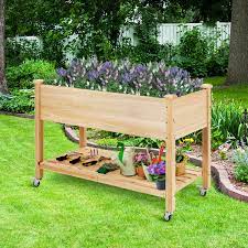 Wood Elevated Planter Bed With Lockable