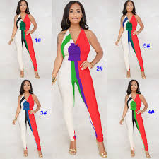 Sexy Rompers Womens Jumpsuit Color Block Striped Playsuit