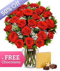 stem red roses with free chocolates