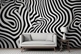 A Black And White Striped Wallpaper In
