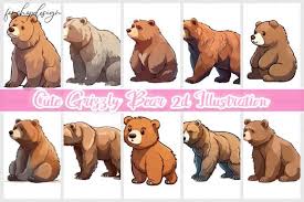 cute grizzly bear 2d ilration
