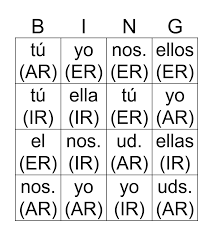 imperfect verb endings bingo card