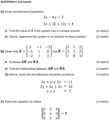 simultaneous equations 2x ky 2 3x