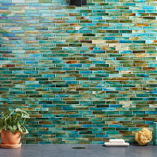 Tilebar Artwave Lagoon Green Iridescent 1x4 Polished Glass Mosaic Tile Backsplash Wall And Floor