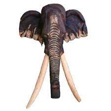 Large Wooden Elephant Head Wood Carving