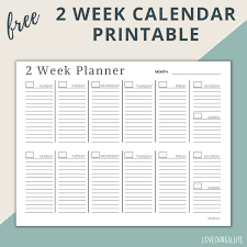 two week calendar template free