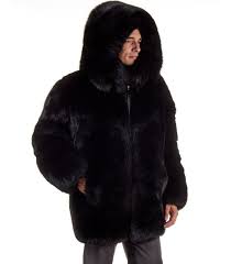 Mid Length Black Fox Fur Coat For Men