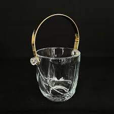 Ice Bucket With Shiny Gold Metal Handle